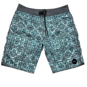 RVCA Men's Geometric Board Shorts Swim Trunks Light Teal Size 32 Beach Swimwear